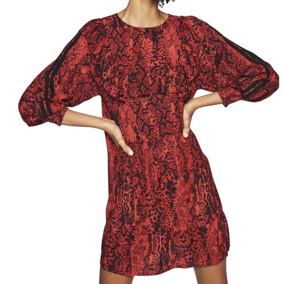 Bash Ba&SH Dress Sz 0 Sz 4 U.S Snake Bohowestern Coastal Cowgirl Red Animal - Picture 1 of 16